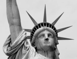 close up of the face of the Statue of Liberty
