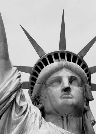 close up of the face of the Statue of Liberty